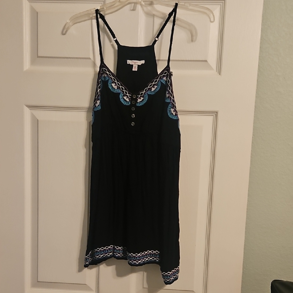 Candie's Black Spaghetti Strap Embroidered Cami with Blue Accents